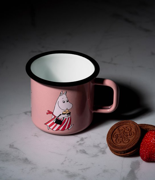 rosa Emaille Tasse mit Nilpferd von Muurla