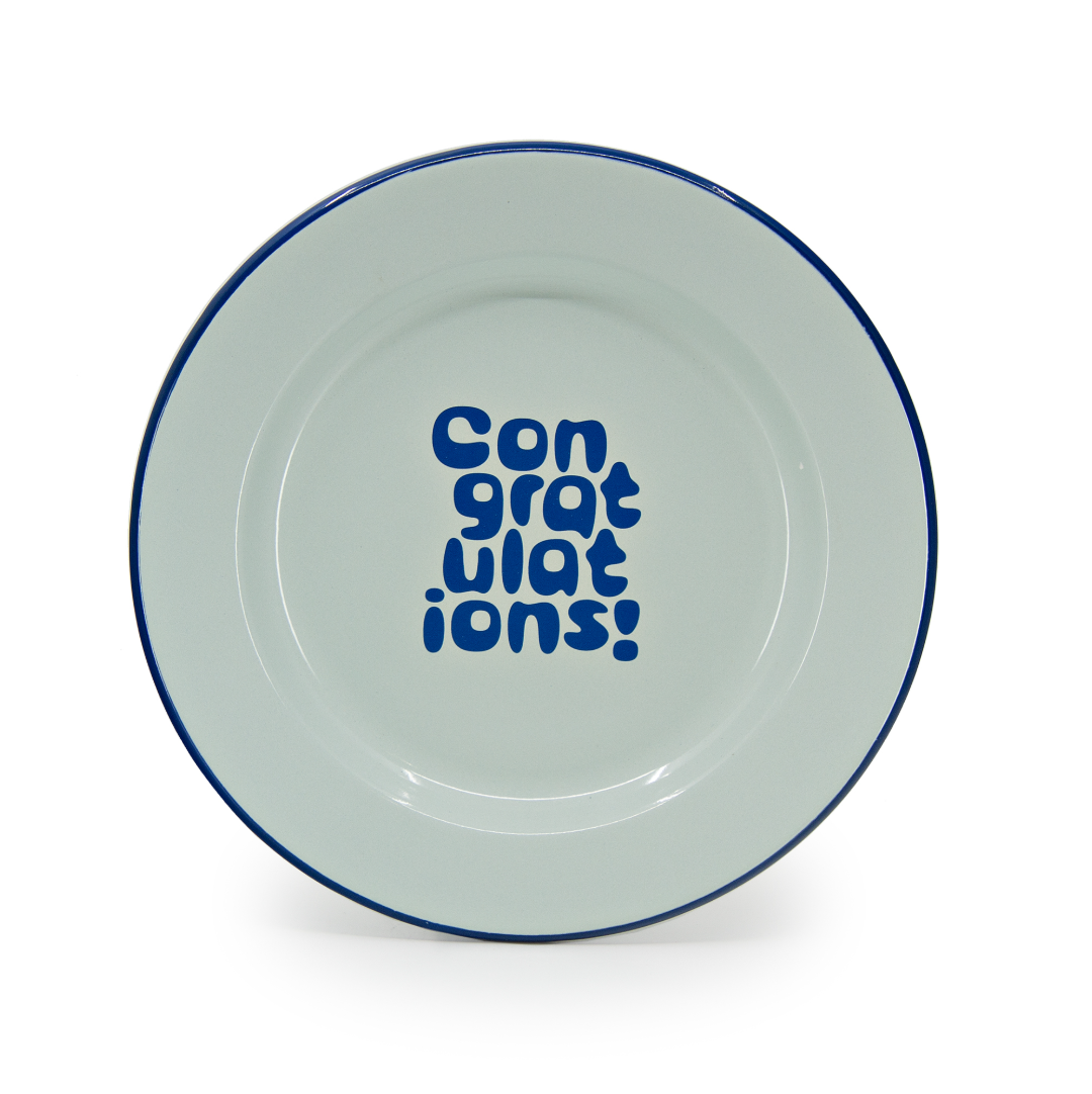 Emaille Teller 26cm "Congratulations!" blau Dinner Plate