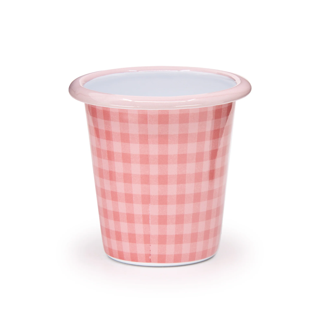 Emaille Becher konisch 300ml kariert pink/weiß