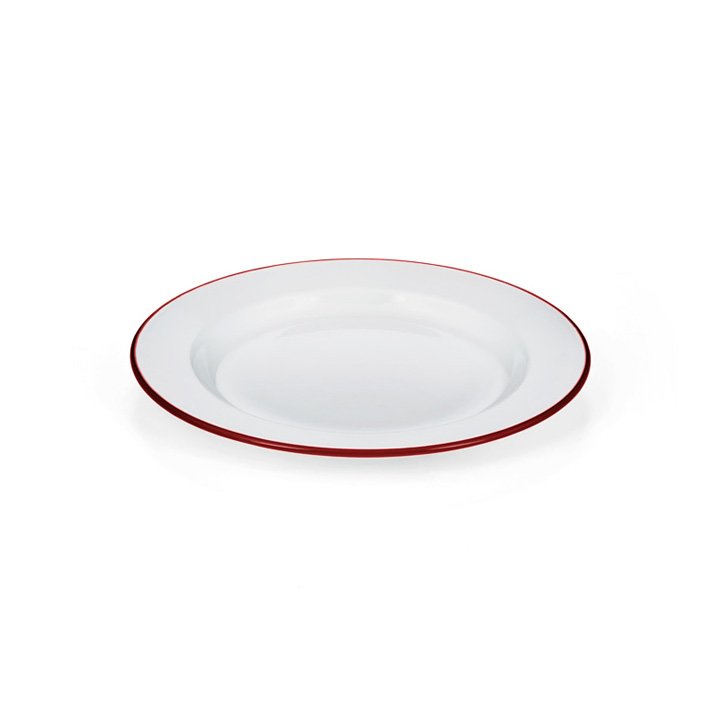 Emaille Teller flach weiß rot 24cm