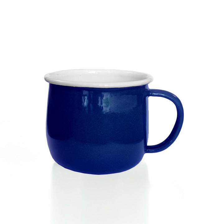 Emaille Tasse Becher gebaucht, bauchig dunkelblau 