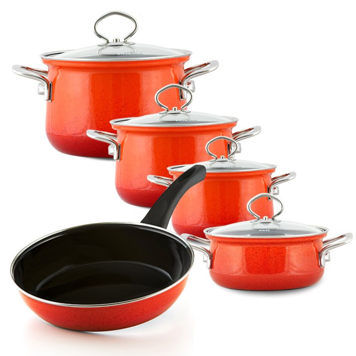 Riess Emaille Set Corall 5 teilig Pfanne Emailset Topfset