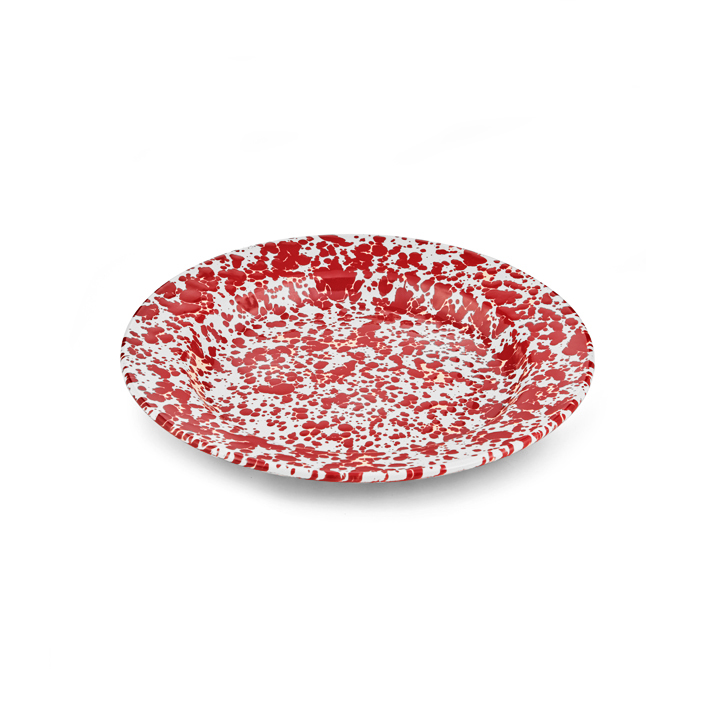 Crow Canyon Emaille Teller 26cm Marmor rot/weiß dinner plate