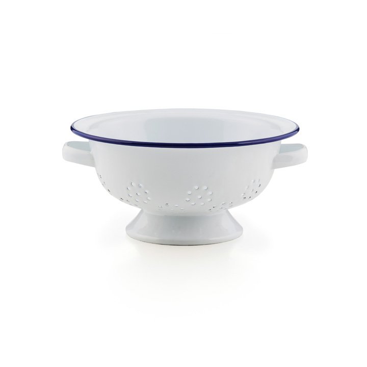 Emaille Durchschlag, Sieb weiß / blau 24cm