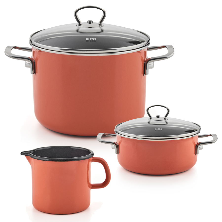 Riess Emaille Set Mango 3-teilig Schnabeltopf Starterset Nouvelle PUR