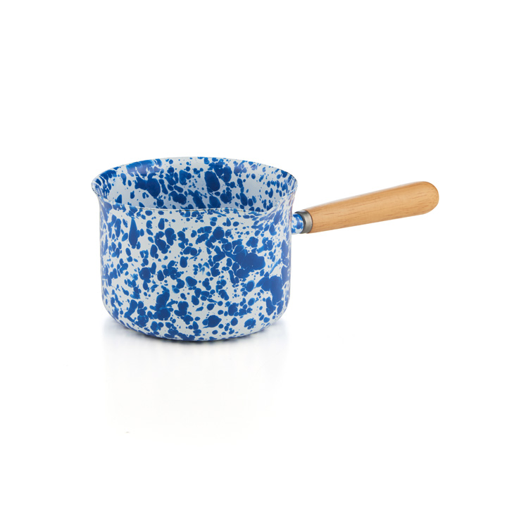 Crow Canyon Emaille Stielktopf mit Holzgriff blauer Marmor