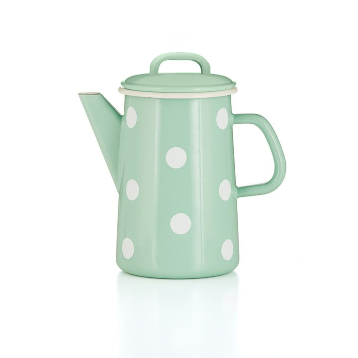 Emaille Kaffeekanne mintgrün Tupfen