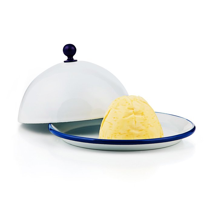 Emaille Butterglocke Butterdose weiß
