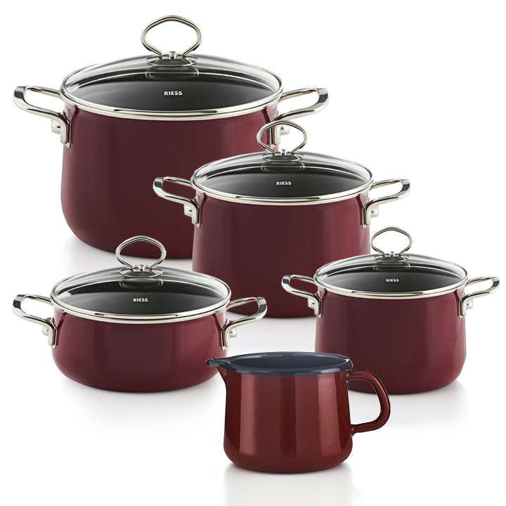 Riess Emaille Set Rosso 5 teilig Pfanne  Sparset Topfset