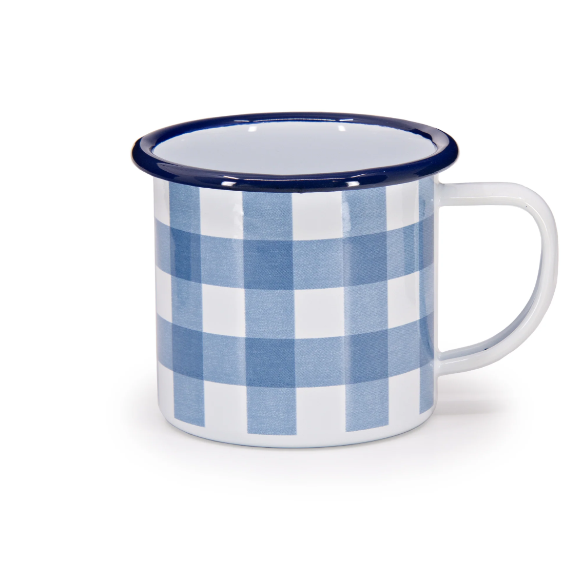 Emaille Tasse 350ml kariert blau/weiß