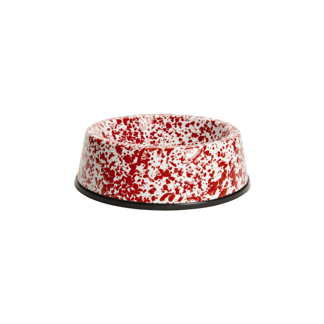 Emaille großer Futternapf 24cm Marmor rot/weiß