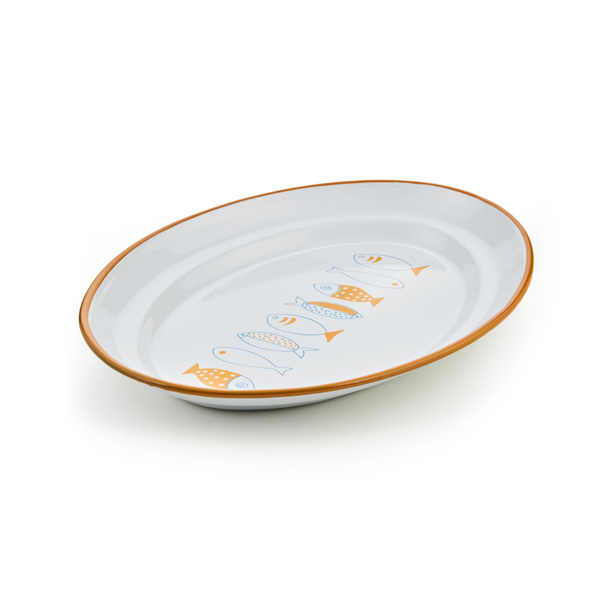Emaille Platte Tablett oval Fischplatte Gastro