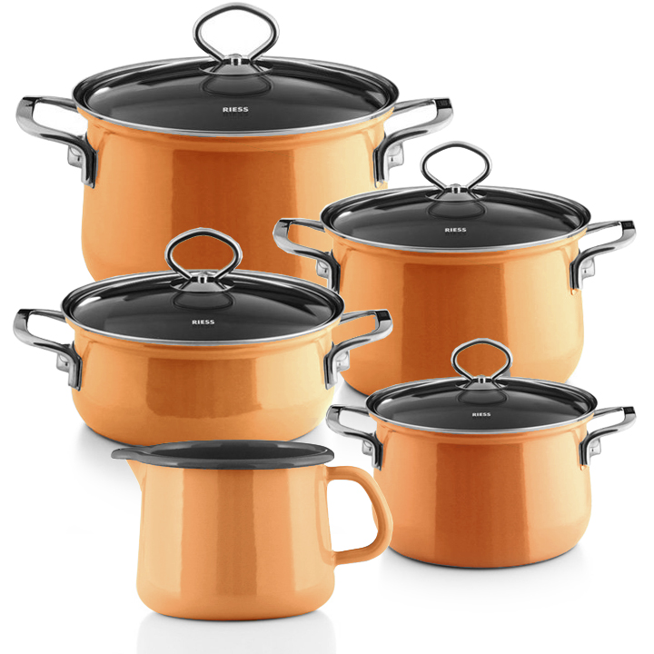 Riess Emaille Set Orange 5 teilig Schnabeltopf Sparset Topfset 
