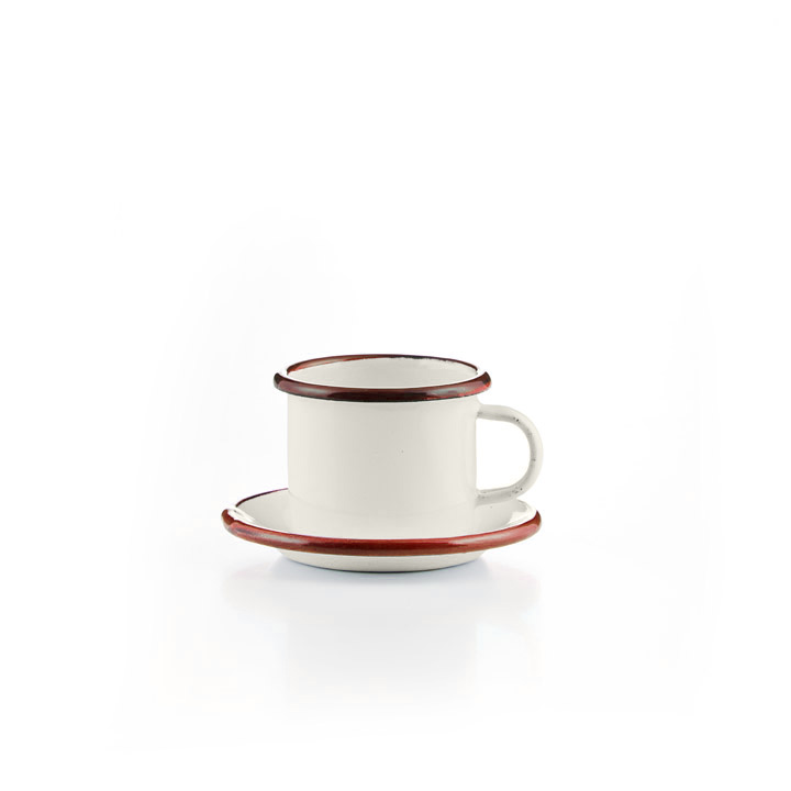 Emaille Espressotasse mit Untertasse Bordeaux