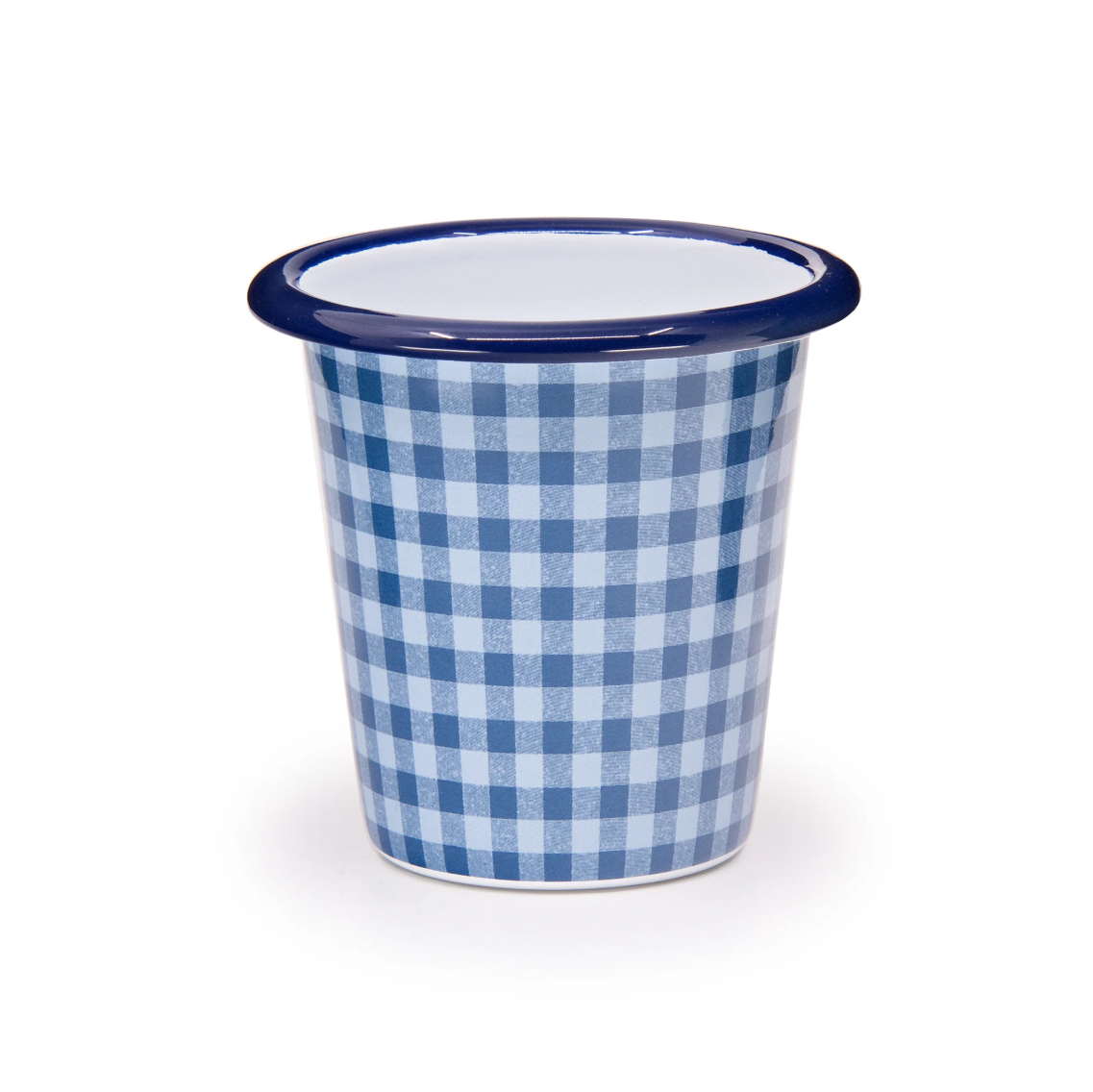 Emaille Becher konisch 300ml kariert blau/weiß