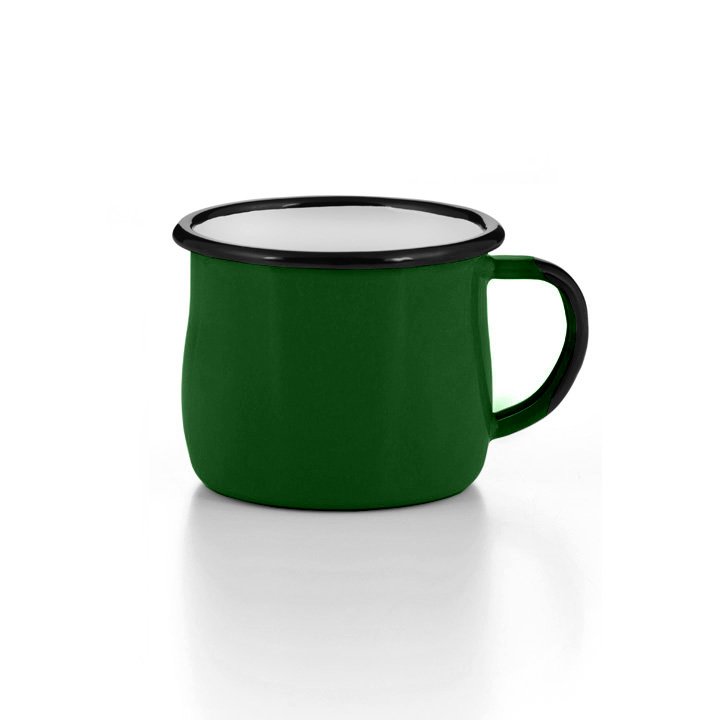 Emaille Tasse Becher dunkelgrün bauchig gebaucht