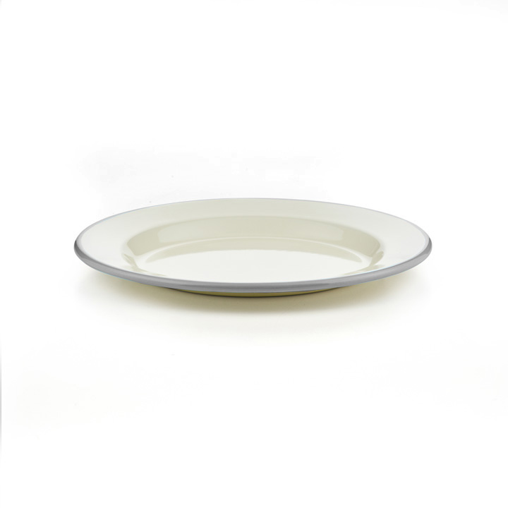 Emaille Teller flach creme hellblau 24cm