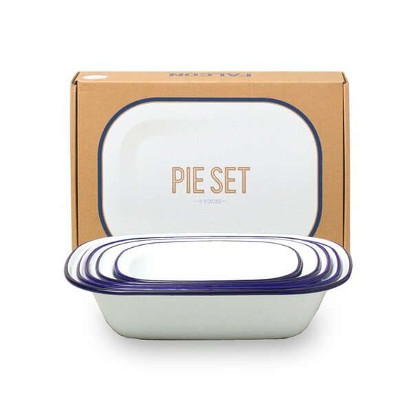Emaille Pie Set weiß / dunkelblau